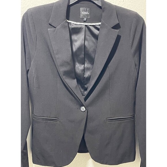 XOXO Women’s Black Blazer Size L Single Button Office Work Jacket - Picture 3 of 12